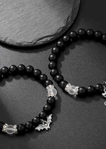 Kedi & Yarasa Çift Bilekliği Matching Bileklik Goth Gothic Punk - Görsel 2