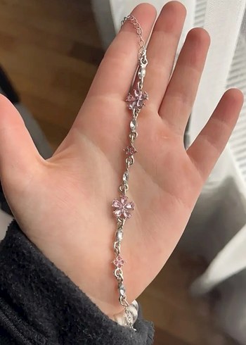 Pembe Çiçek Sakura Detaylı Zincir Bileklik - Görsel 4