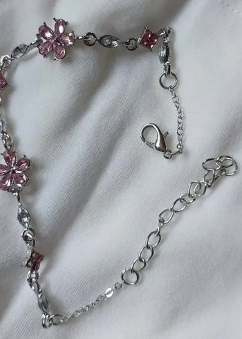 Pembe Çiçek Sakura Detaylı Zincir Bileklik - Görsel 3