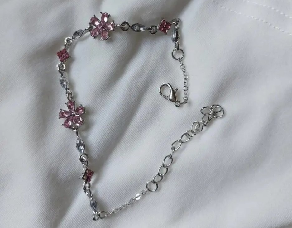 Pembe Çiçek Sakura Detaylı Zincir Bileklik - Görsel 3