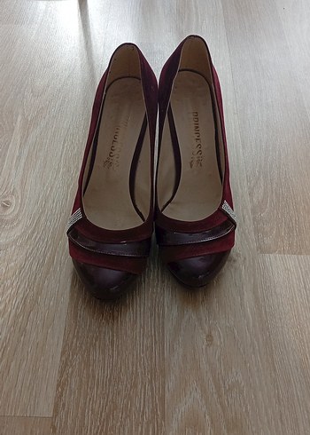Bordo Süet Tokalı Kadın topuklu ayakkabı - Görsel 2