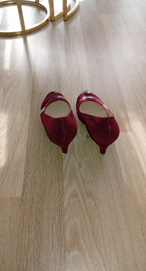 Bordo Süet Tokalı Kadın topuklu ayakkabı - Görsel 3