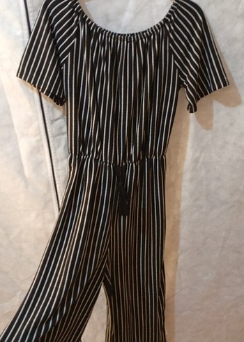 Kadın Siyah Çizgili Uzun Tulum - Görsel 2