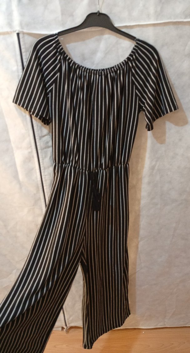 Kadın Siyah Çizgili Uzun Tulum - Görsel 2