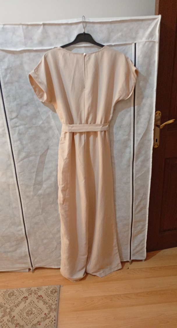 Bej Kemerli Kadın Keten Tulum - Görsel 2