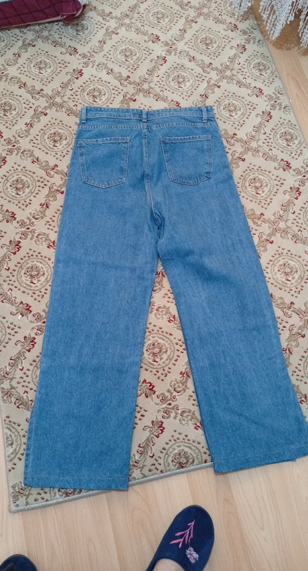 yırtmaçlı Mavi Midi Denim Kadın Pantolon - Görsel 3