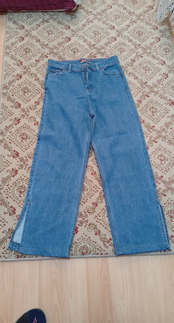 yırtmaçlı Mavi Midi Denim Kadın Pantolon - Görsel 2