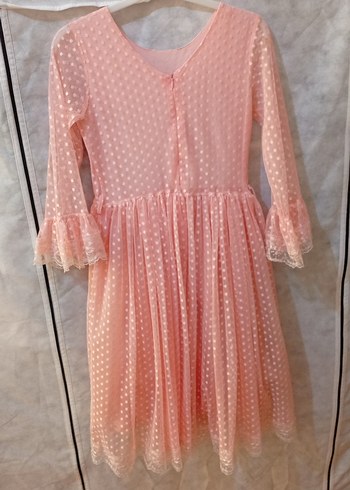 Pembe Uzun Kollu Kız Çocuk Fırfırlı Elbise - Görsel 2