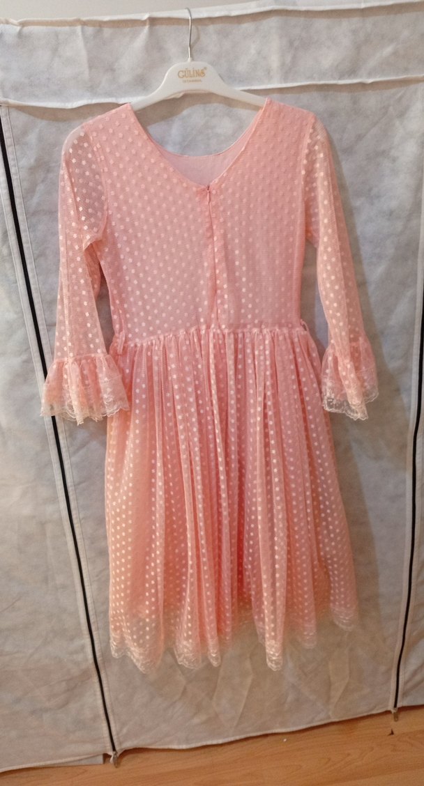 Pembe Uzun Kollu Kız Çocuk Fırfırlı Elbise - Görsel 2