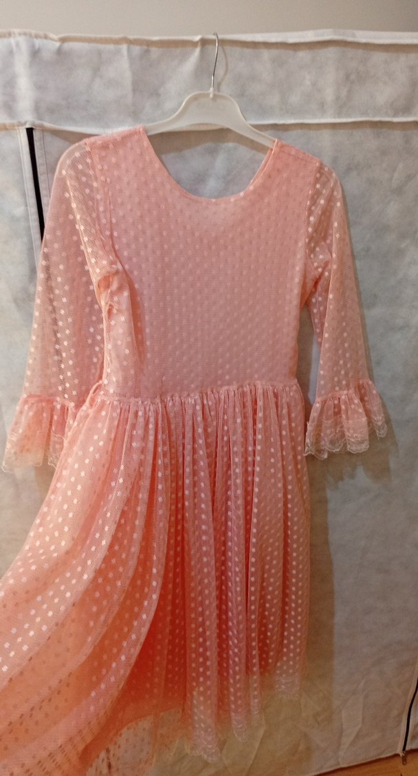 Pembe Uzun Kollu Kız Çocuk Fırfırlı Elbise - Görsel 4