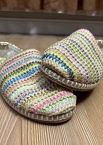 Bambi Pastel Cizgili Orgu Espadril Sandalet