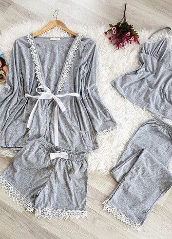 Viskon kumaş L beden 4 parca pijama takımı 