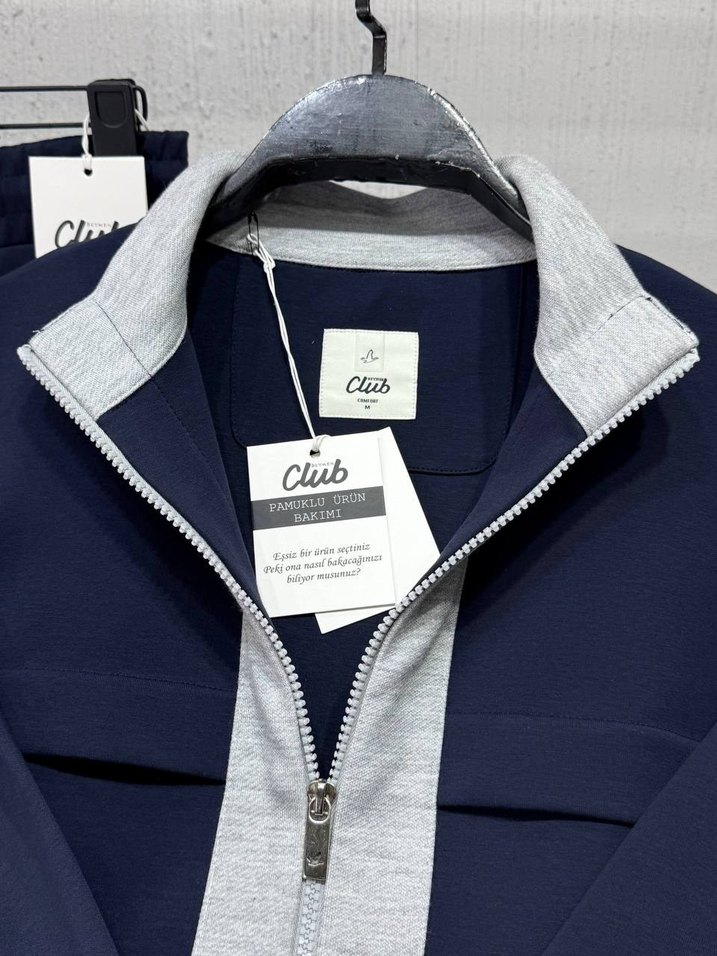 BEYMEN Erkek Mavi Gri Fermuarlı Eşofman Takımı - Görsel 3