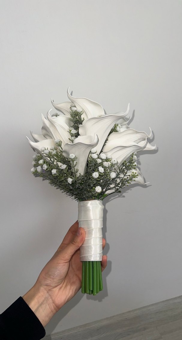 Dantel Detaylı Beyaz Gelin Çiçeği Buketi - Görsel 3