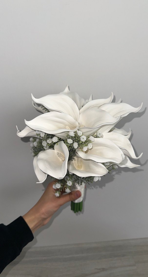 Dantel Detaylı Beyaz Gelin Çiçeği Buketi - Görsel 2