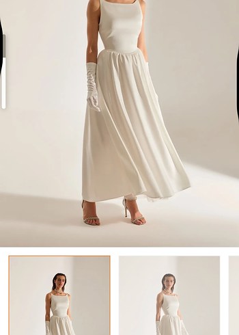 Klasik Beyaz Uzun A Kesim beyaz elbise - Görsel 2