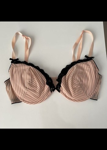 H&M Bej Çizgili Midi Sütyen Siyah Dantel Detaylı