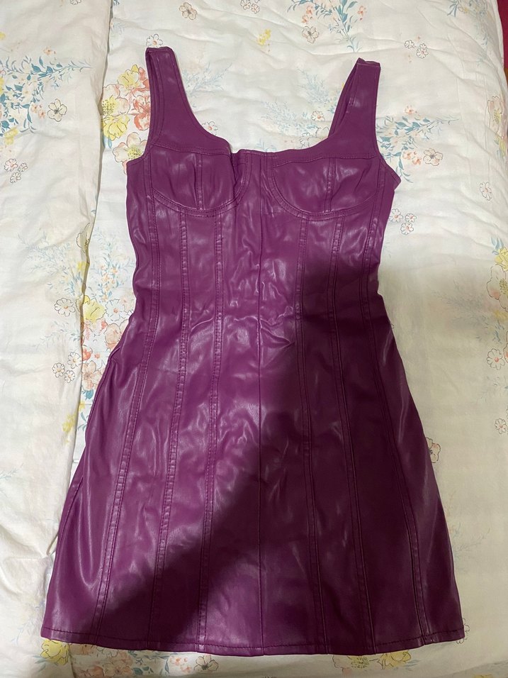 Bershka Mor Deri Mini Elbise — görsel 2/7