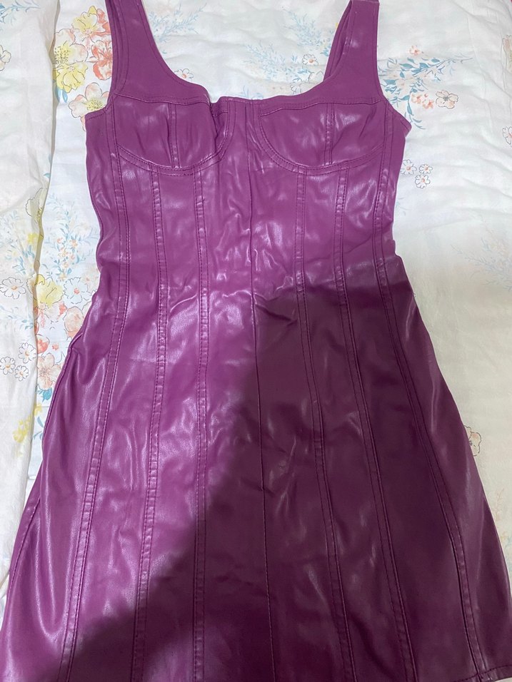 Bershka Mor Deri Mini Elbise — görsel 6/7