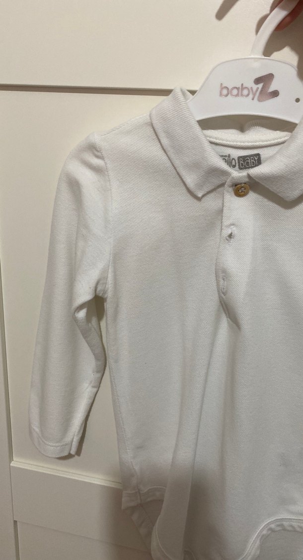 Erkek bebek Beyaz Uzun Kollu Polo Body - Görsel 3