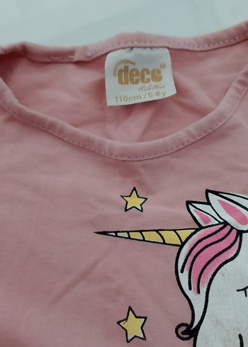 Pembe Unicorn Baskılı Kız Elbise - Görsel 2