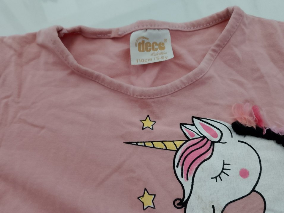 Pembe Unicorn Baskılı Kız Elbise - Görsel 2