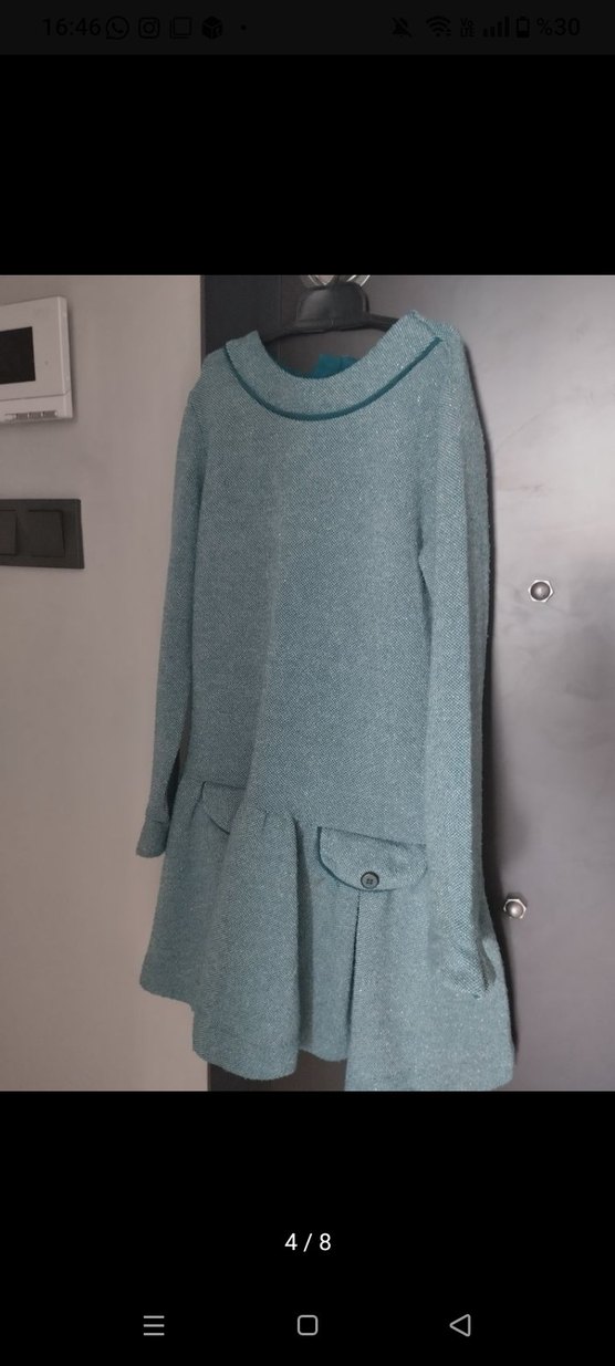 Gri Örgü Kız Elbisesi, Uzun Kollu, Rahat Kesim - Görsel 4