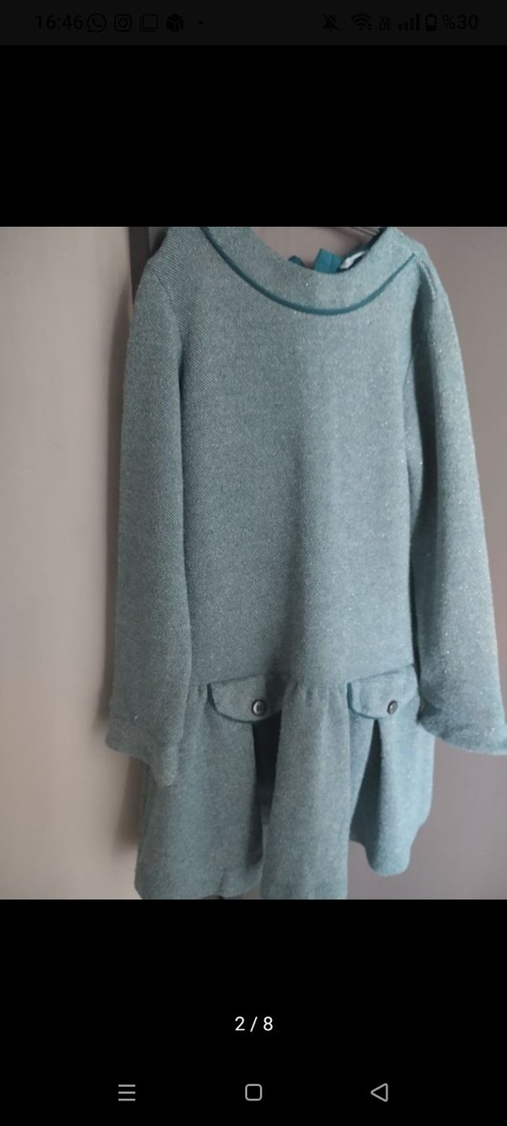 Gri Örgü Kız Elbisesi, Uzun Kollu, Rahat Kesim - Görsel 2