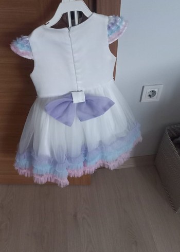 Kız Çocuk Unicorn Desenli Beyaz Elbise - Görsel 2