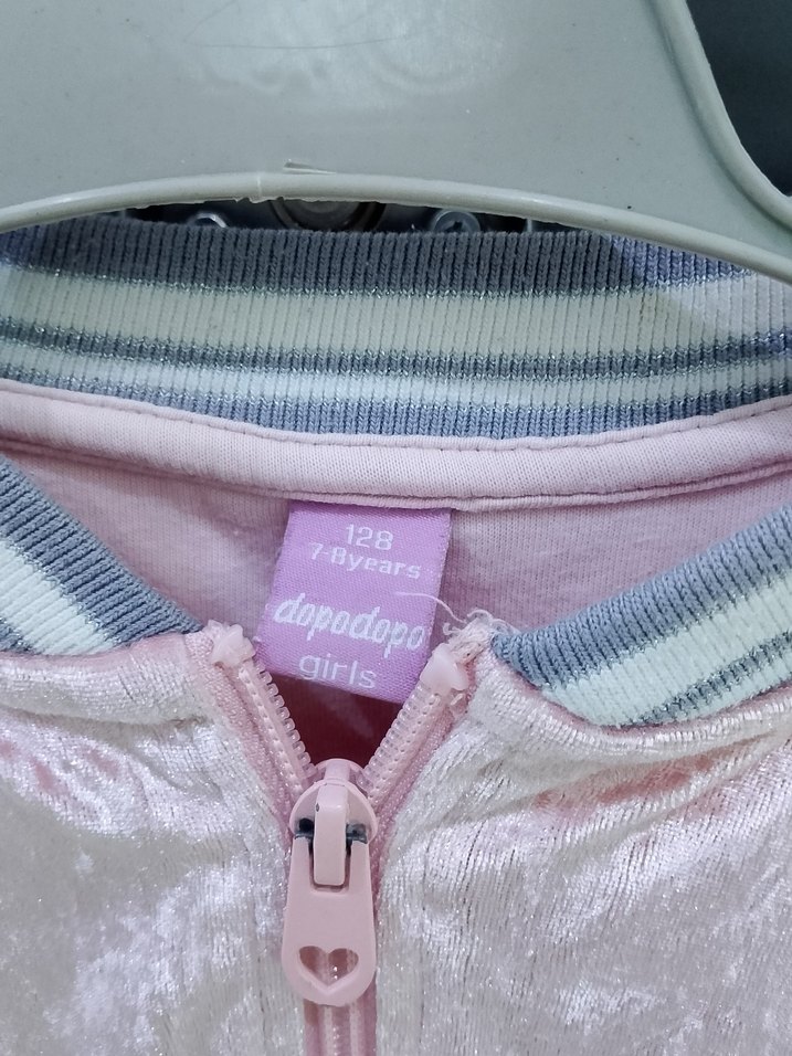 Kızlar için Pembe Bağlama Desenli Fermuarlı Ceket - Görsel 2