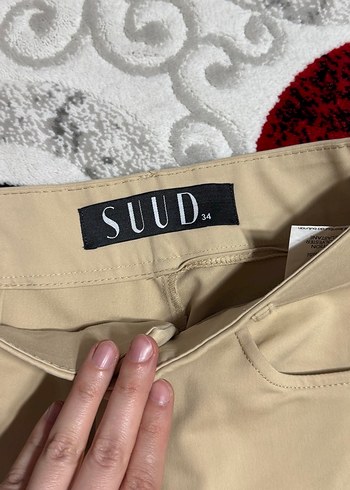 34 Beden camel Renk Düğmeli Bej Kadın Koton Kumaş Pantolon