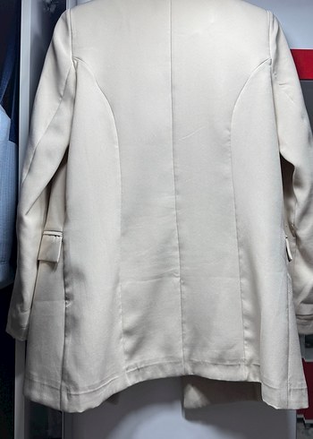 Düğmeli Beyaz Kadın Blazer Ceket - Görsel 5