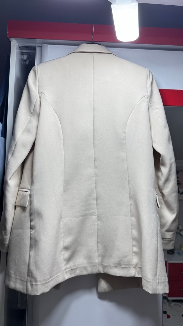 Düğmeli Beyaz Kadın Blazer Ceket - Görsel 4