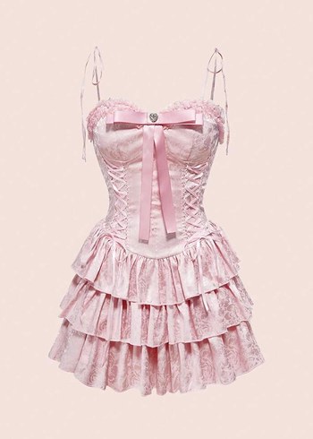 Hello Kitty Pembe Lolita Kisa Elbise