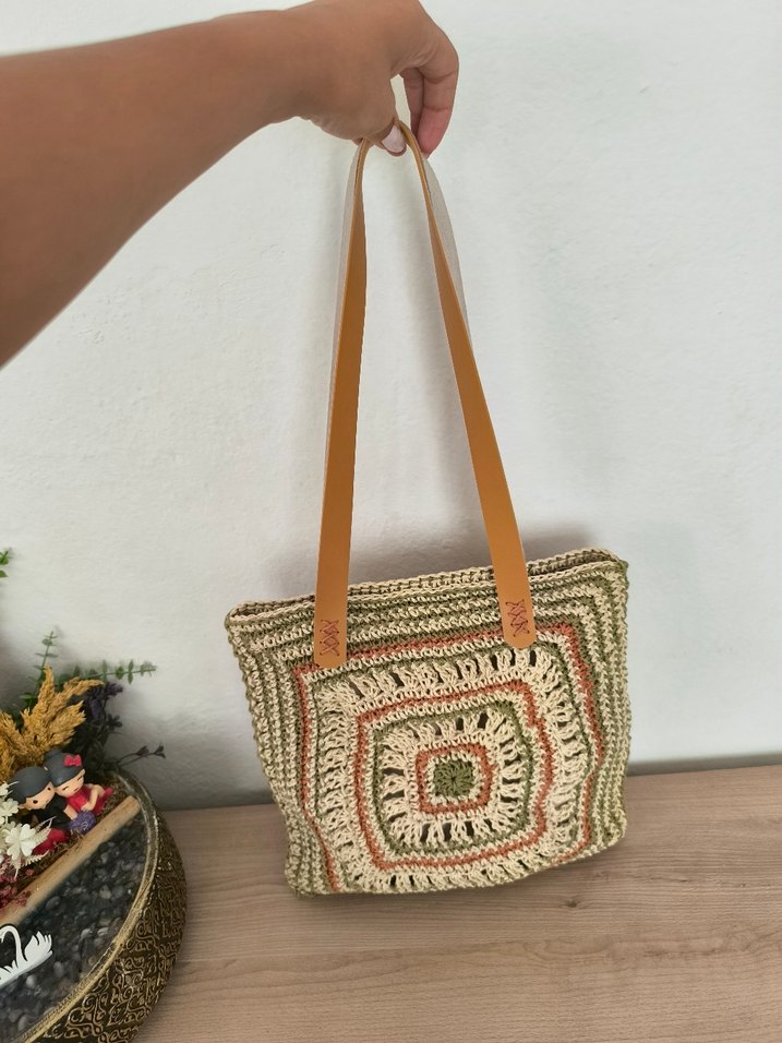 Pastel Renkli Örgü Bohem Kadın Çanta - Görsel 2