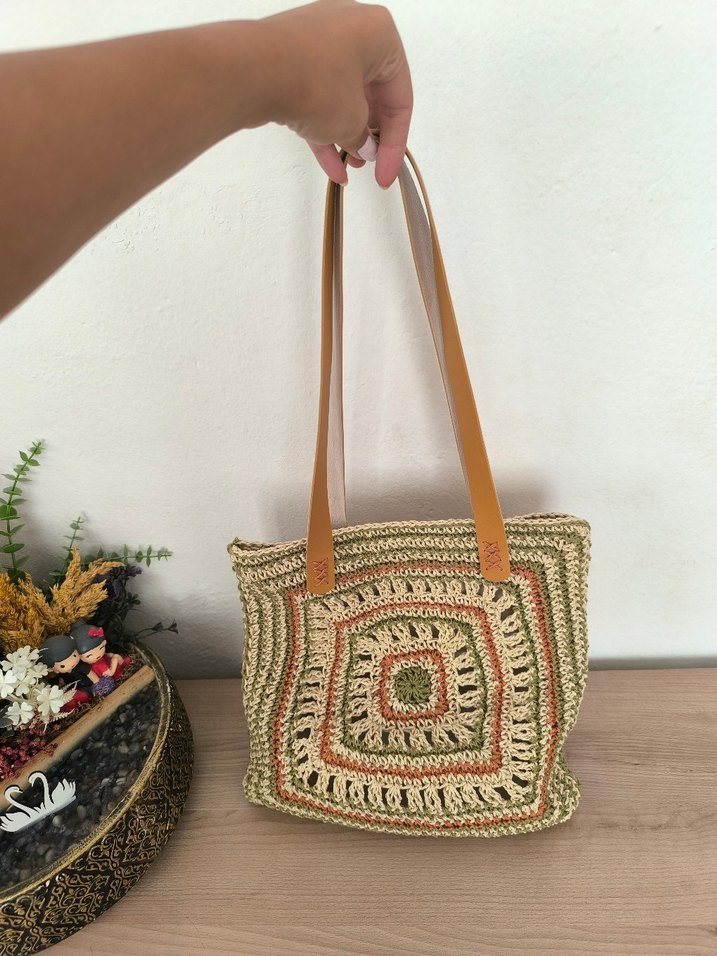 Pastel Renkli Örgü Bohem Kadın Çanta - Görsel 3