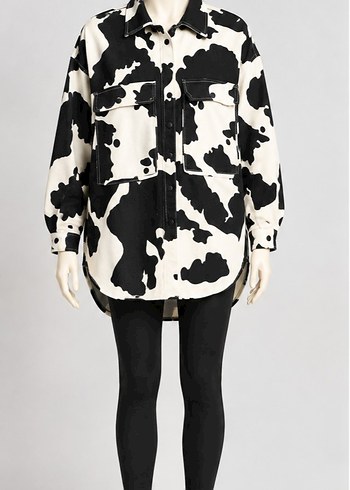 DKNY Siyah Beyaz Sigir Desenli Oversize Gomlek Ceket