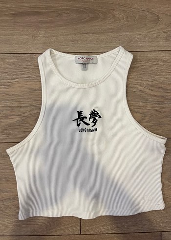 Pull&Bear Beyaz Baskılı Crop Top