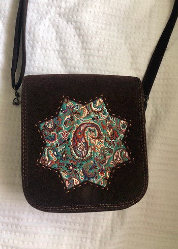 Kahverengi Nakışlı Kadın Süet kadife Çanta - Görsel 4