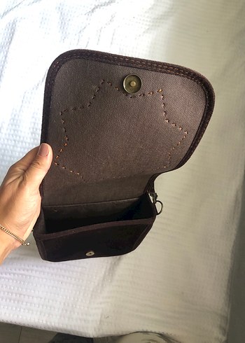 Kahverengi Nakışlı Kadın Süet kadife Çanta - Görsel 6