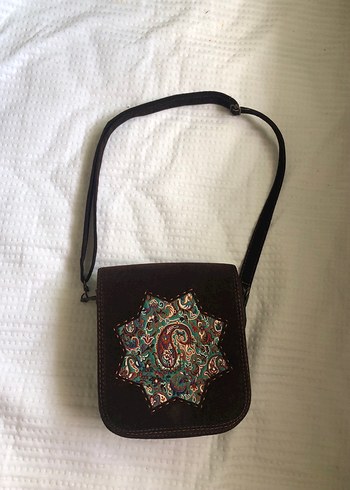 Kahverengi Nakışlı Kadın Süet kadife Çanta - Görsel 3