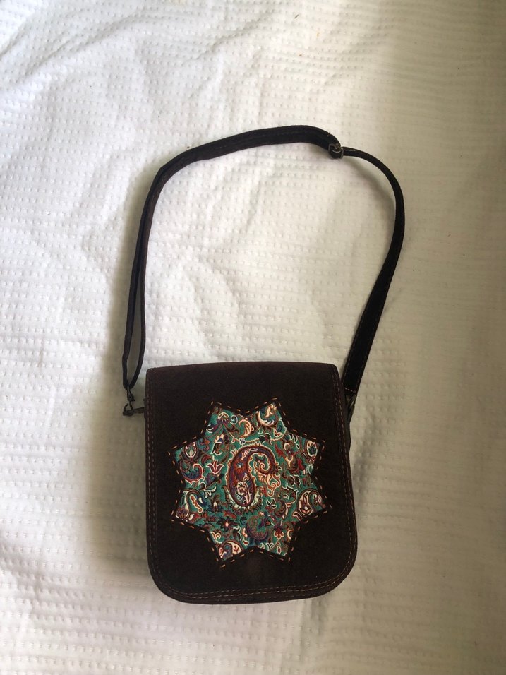 Kahverengi Nakışlı Kadın Süet kadife Çanta - Görsel 3