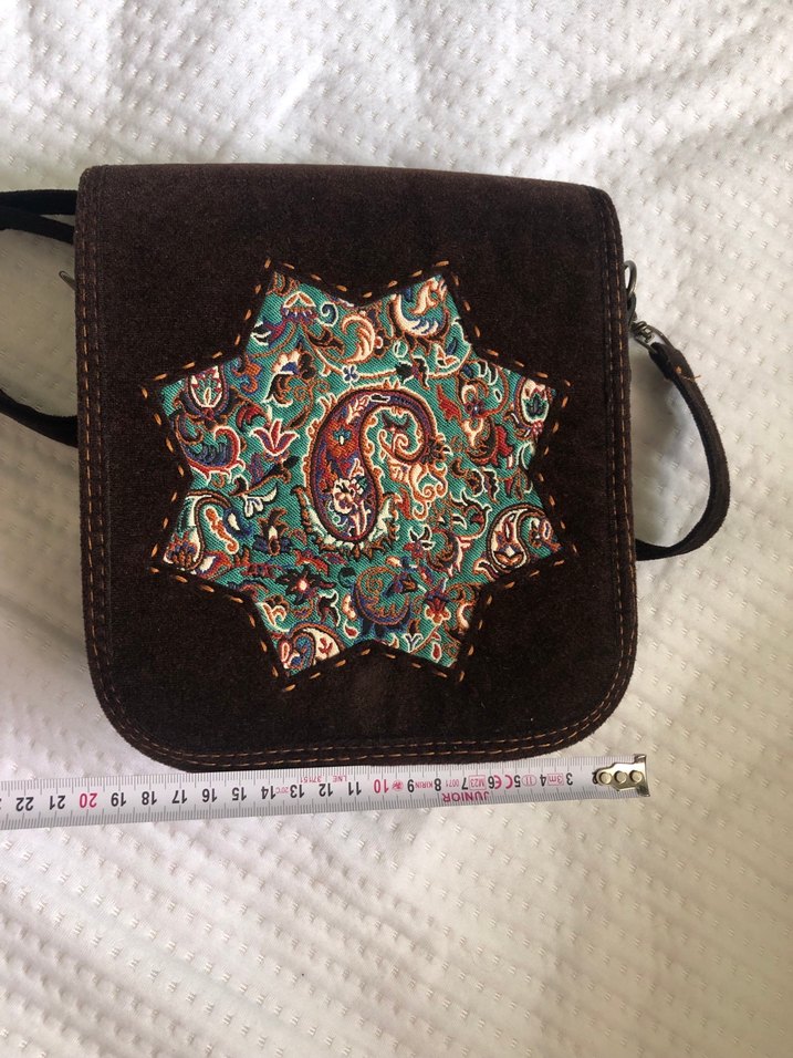 Kahverengi Nakışlı Kadın Süet kadife Çanta - Görsel 2