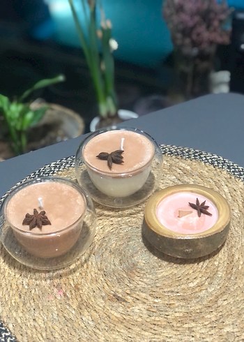 Kahve kokulu Renkli Mum ve Mumluk Seti - Görsel 2