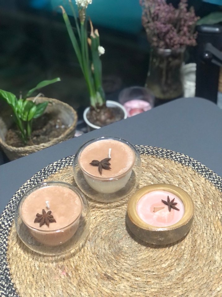 Kahve kokulu Renkli Mum ve Mumluk Seti - Görsel 3