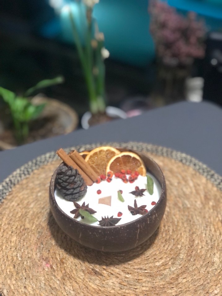 Hindistan cevizi kabuğunda Tasarım mum - Görsel 3