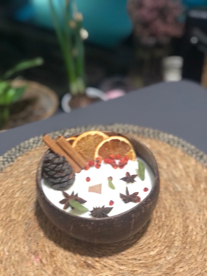 Hindistan cevizi kabuğunda Tasarım mum - Görsel 2