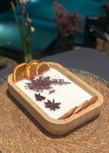 Dekoratif Ahşap Mum portakal kokulu - Görsel 3