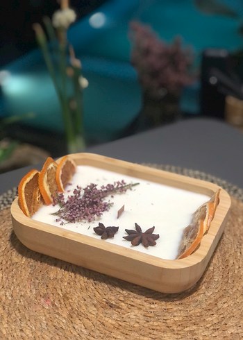 Dekoratif Ahşap Mum portakal kokulu - Görsel 2