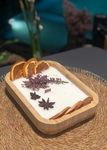 Dekoratif Ahşap Mum portakal kokulu - Görsel 4